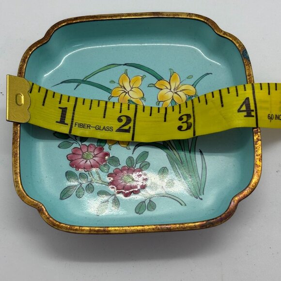 Vintage Square Ceramic Floral Trinket Dish With Gold Rim - Picture 5 of 5